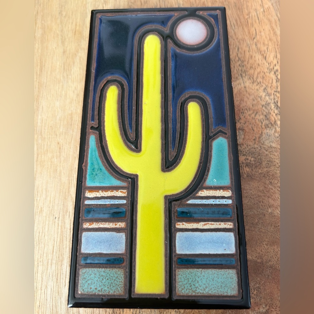 Hand Glazed Retro Saguaro Tile Made in Tucson Arizona by Carly Quinn Designs